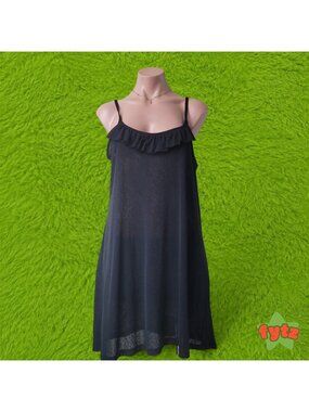 Black Tiered Ruffle Strap Summer Midi Dress (XL)